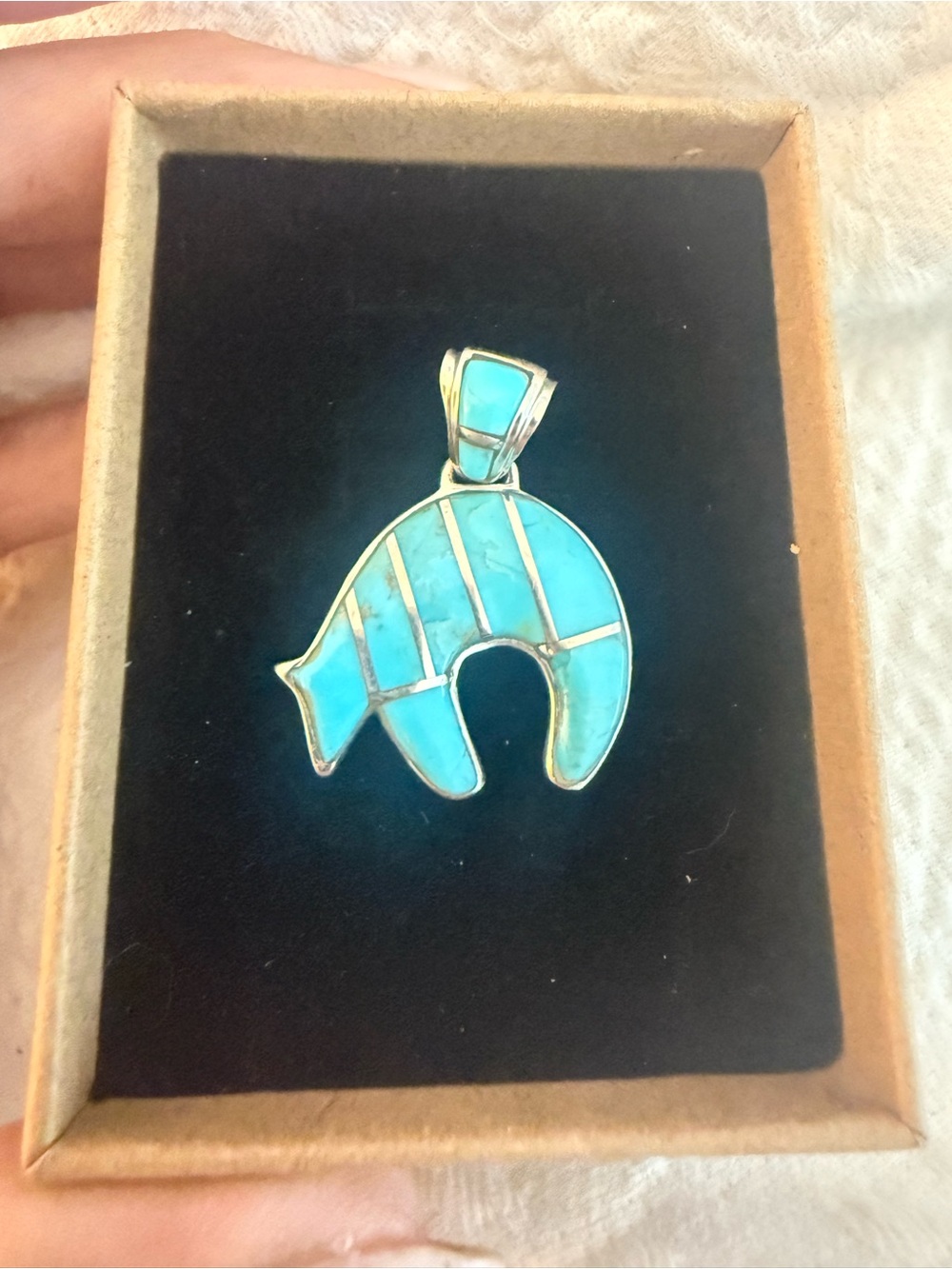 Blue Kingman ‘Turquoise Inlay Bear Pendant’